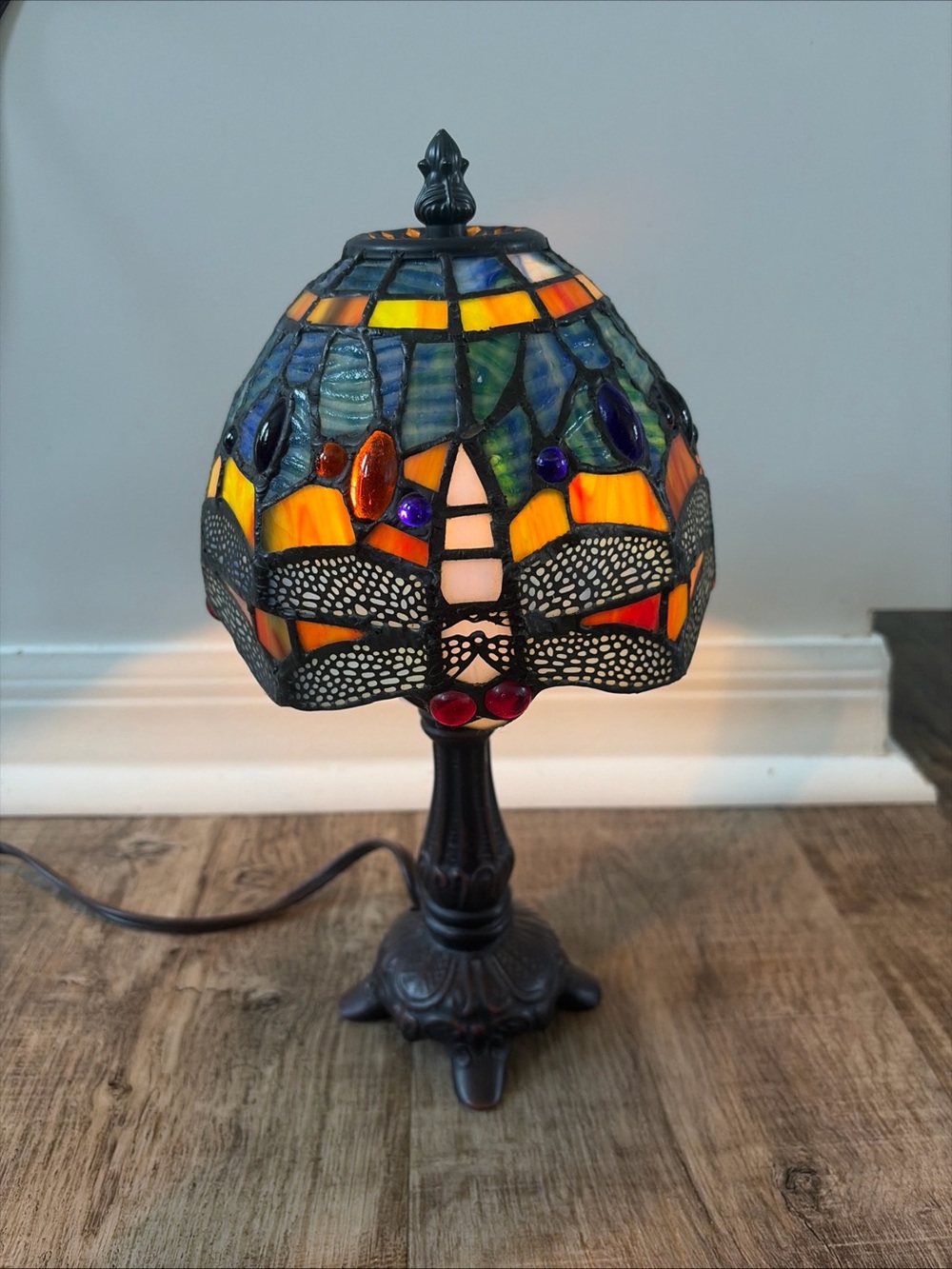 Dragonfly Tiffany Style Stained Glass Table Lamp 12"
